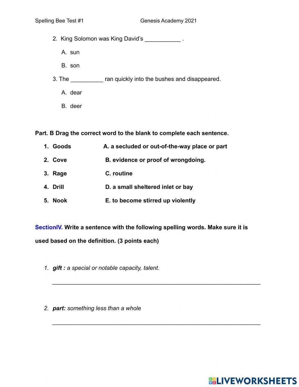 Spelling Test - Spelling Bee Words
