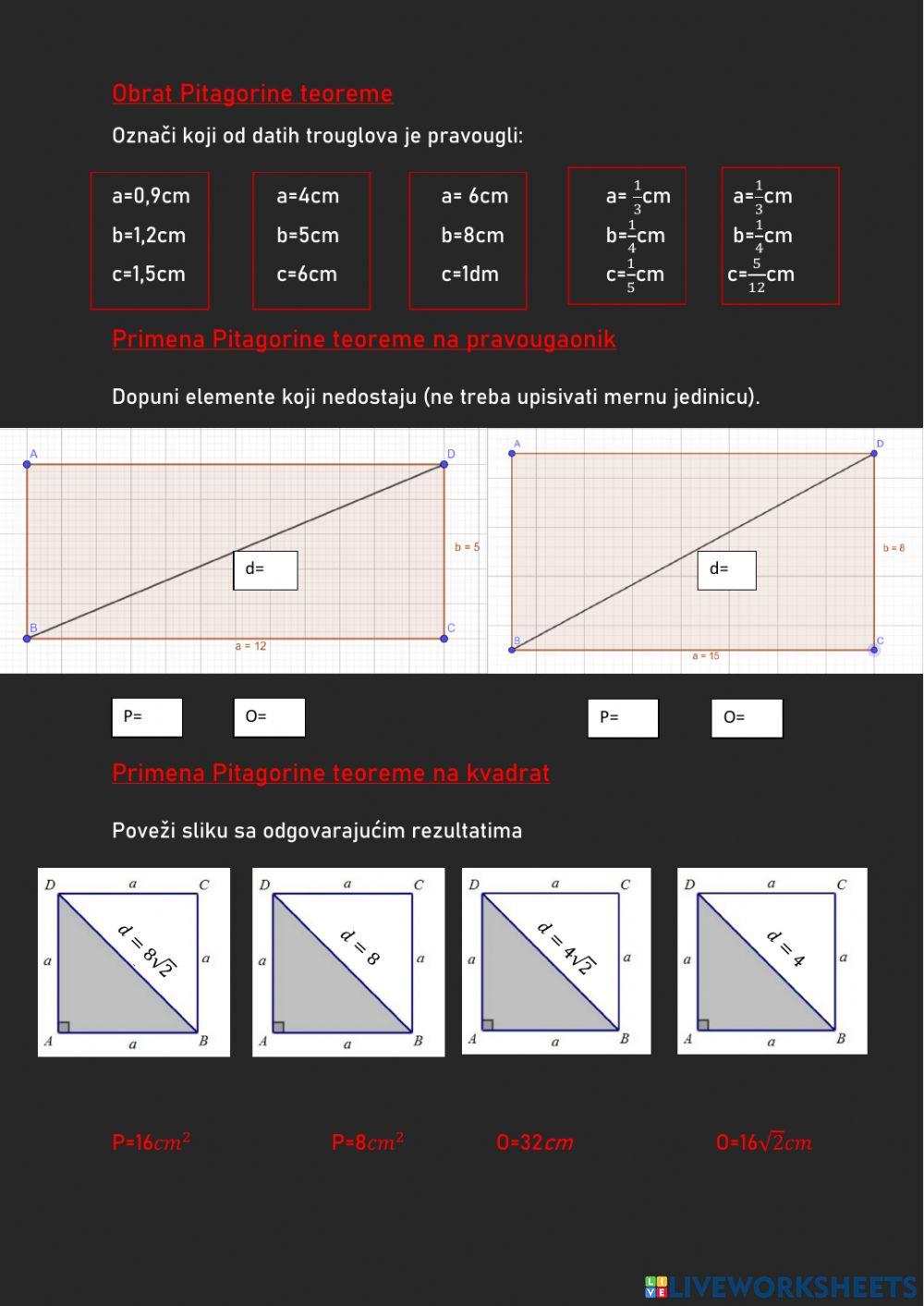 Pitagorina teorema - Kvadrat i pravougaonik