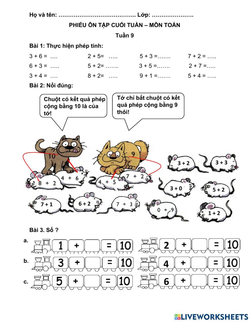 Ôn tập các phép cộng trong phạm vi 10