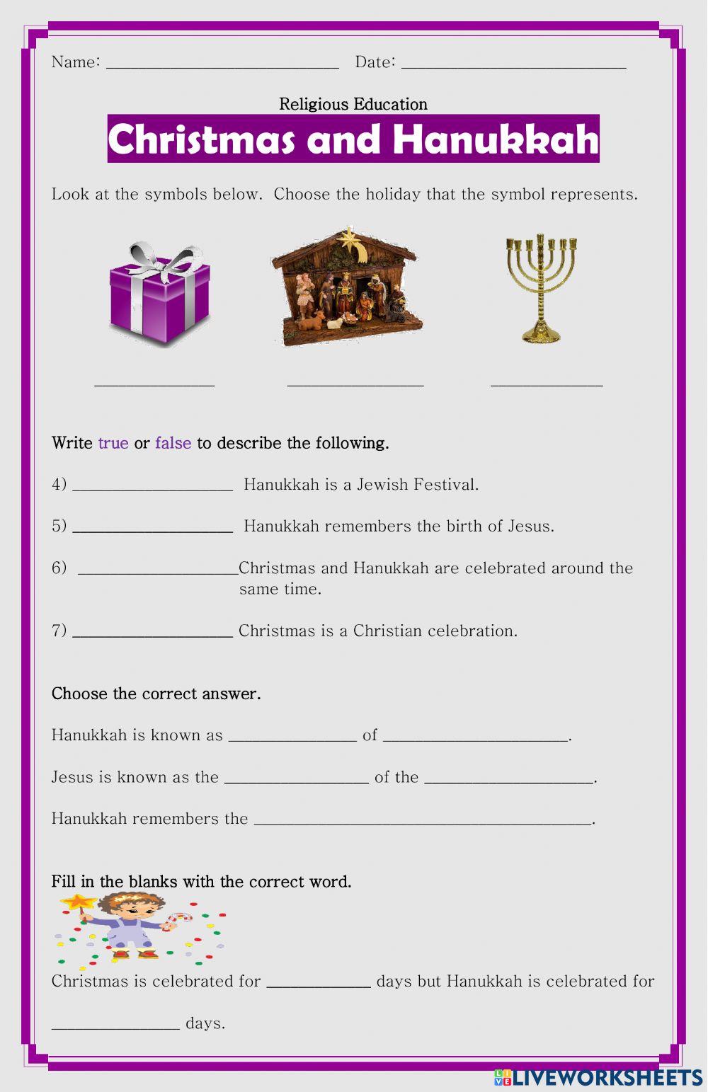 Christmas - Hanukkah worksheet