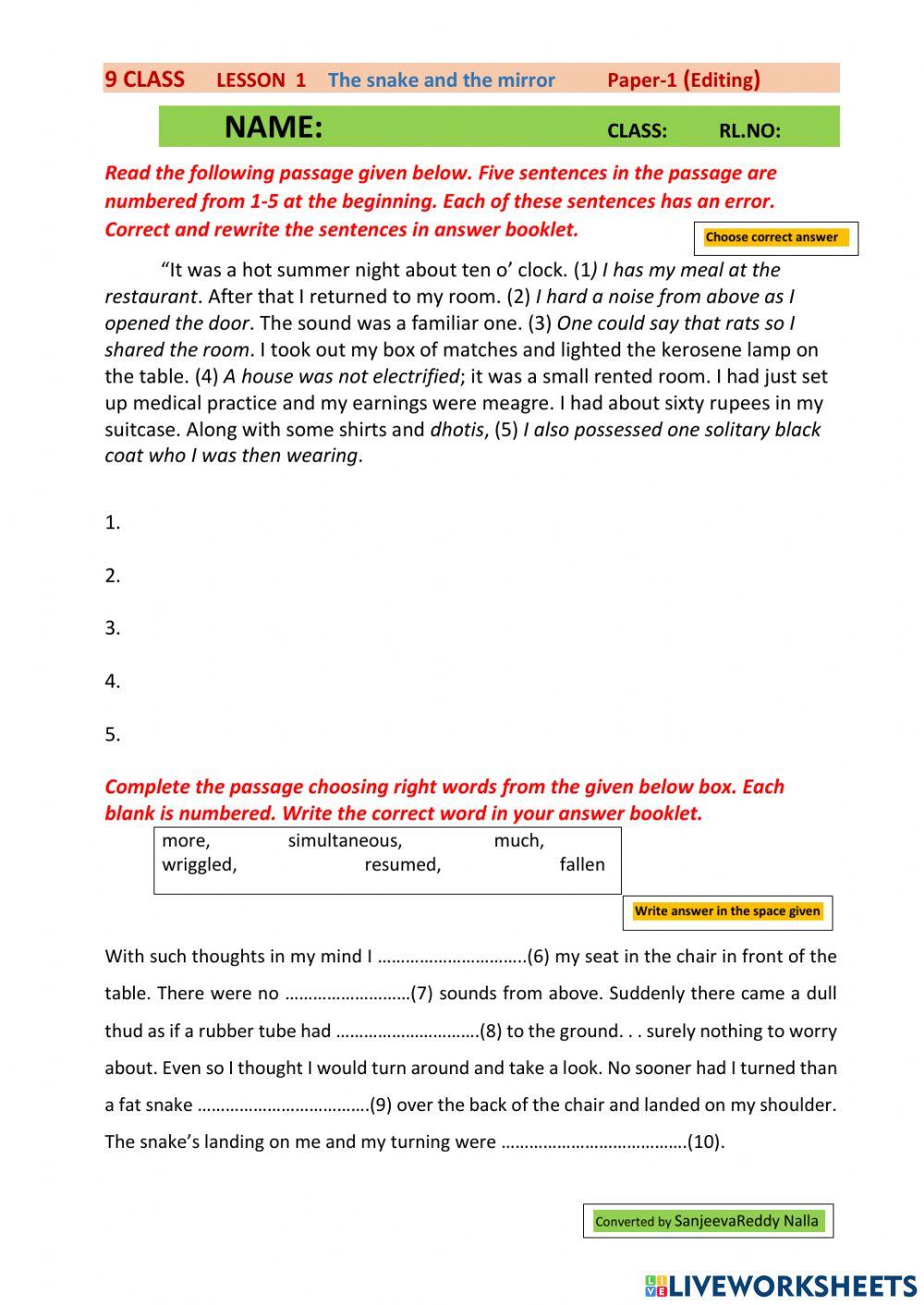 9 class lesson 1 paper 2 editing