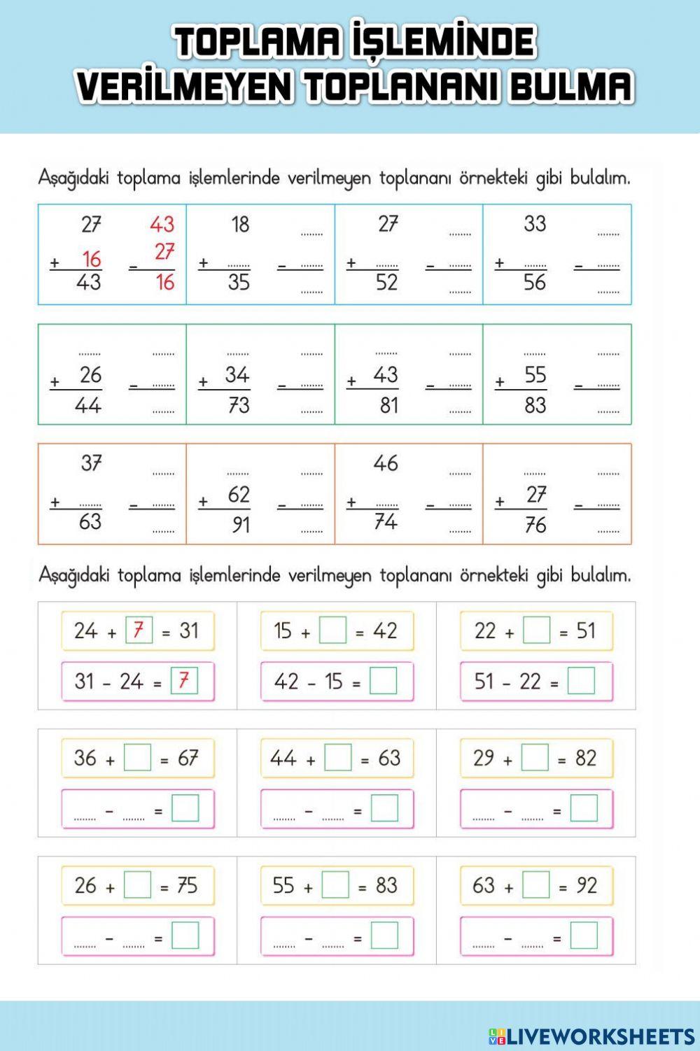 Toplama İşleminde Verilmeyen Toplananı Bulma