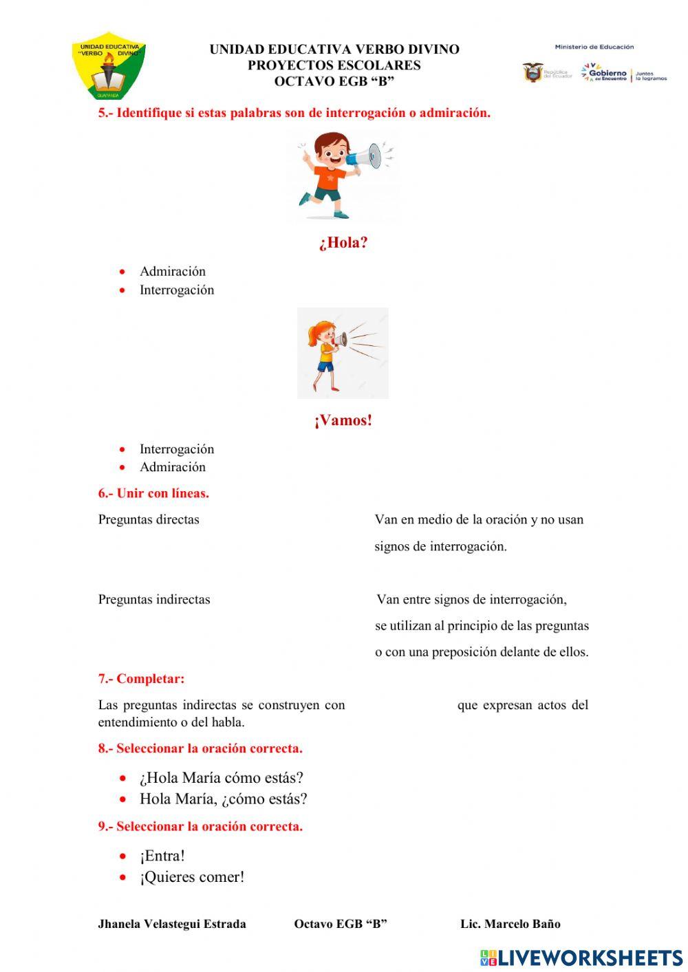Signos interrogativos y admirativos - VELASTEGUI JHANELA.
