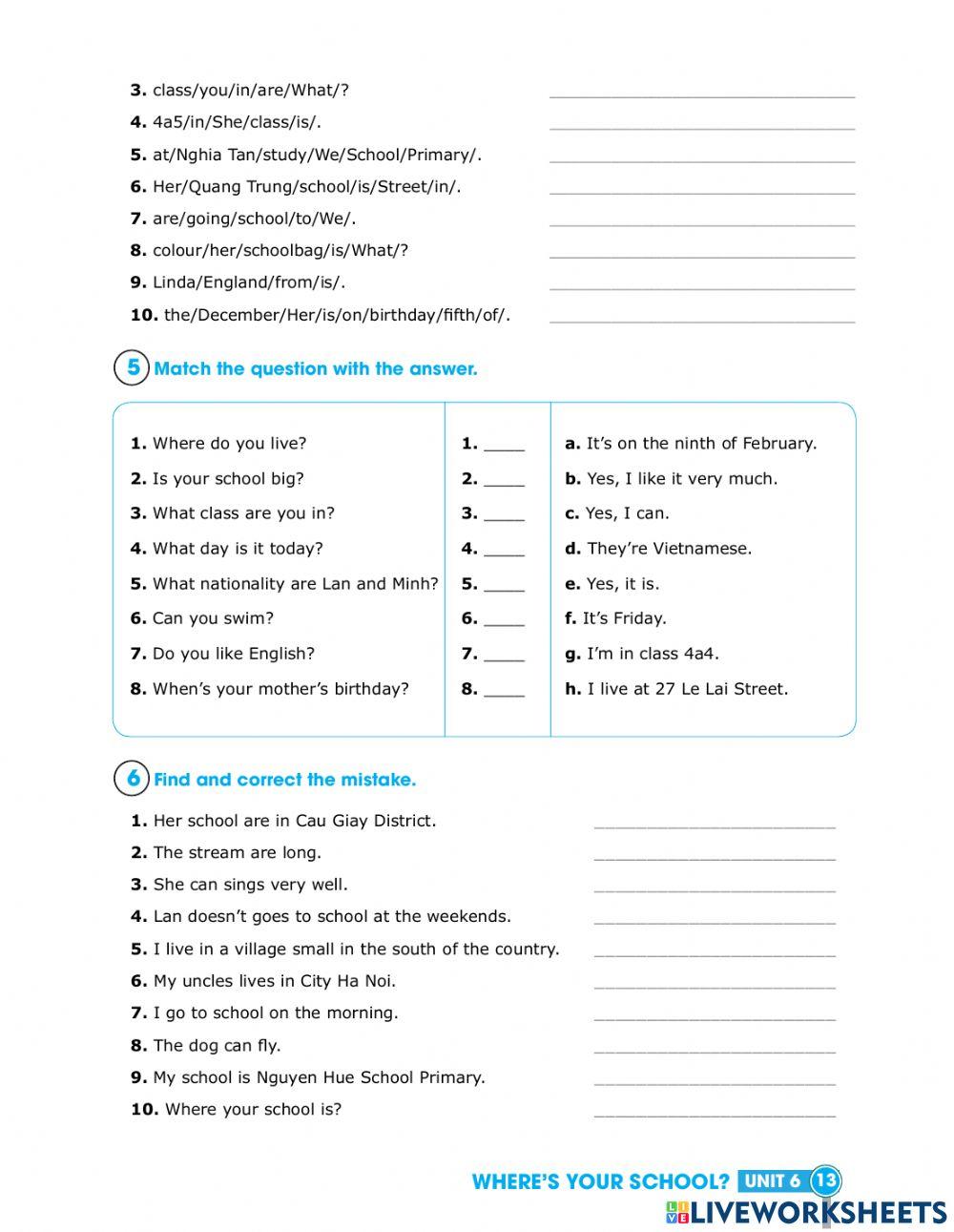 Grade 4 - Unit 6- Where's your school? - HW