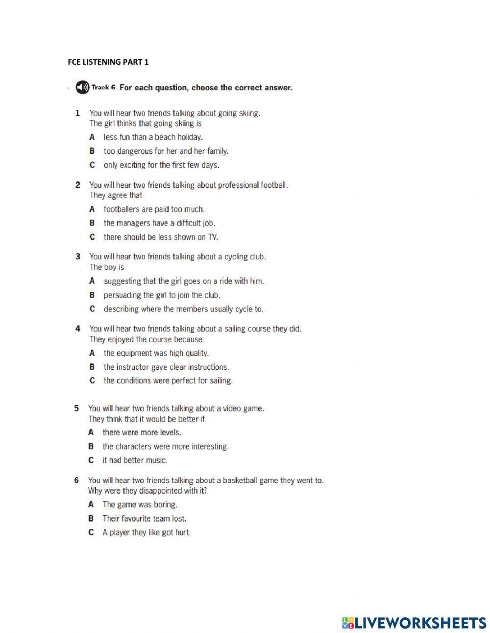 FCE LISTENING PART 1