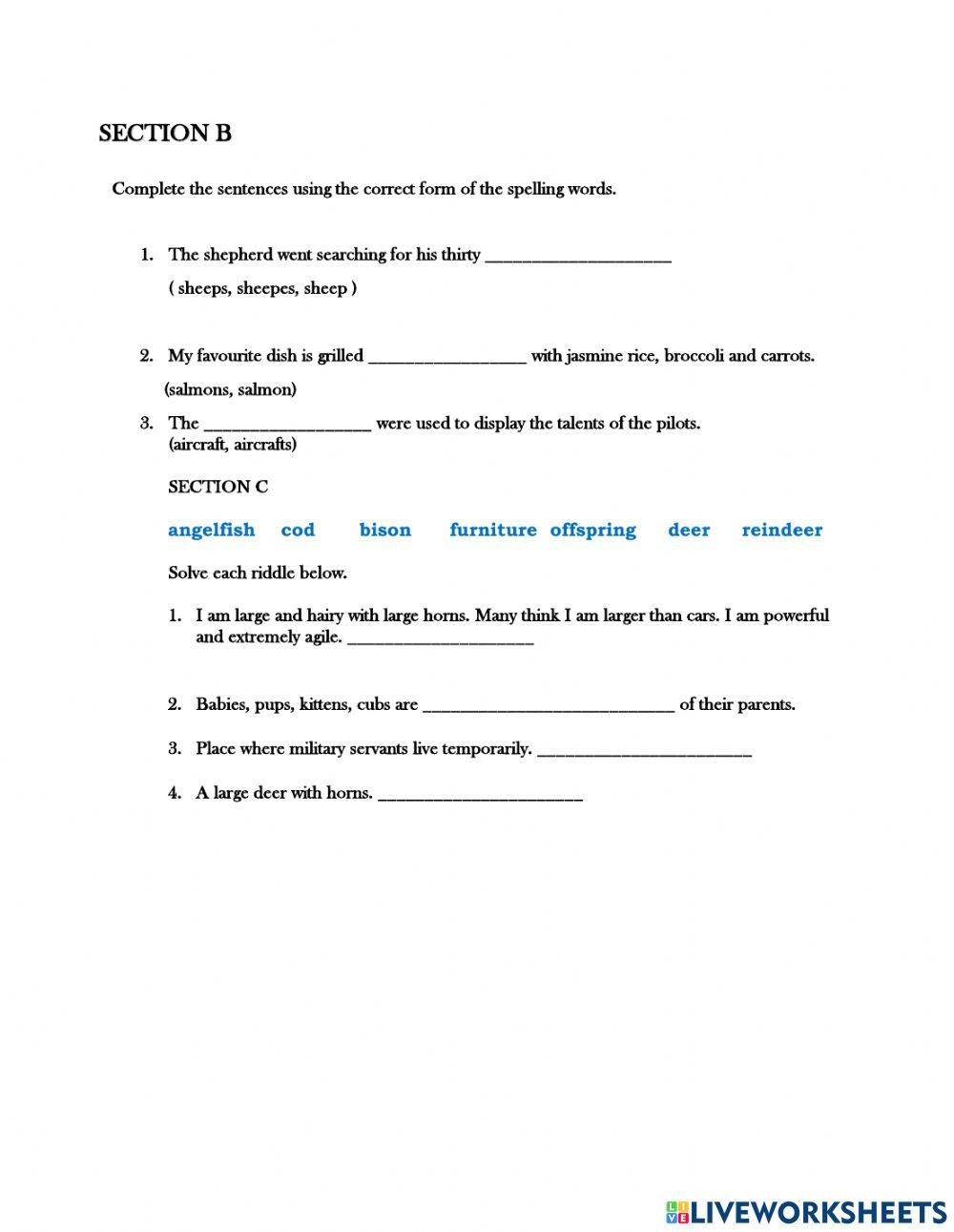 Spelling WORDS THAT DO NOT CHANGE