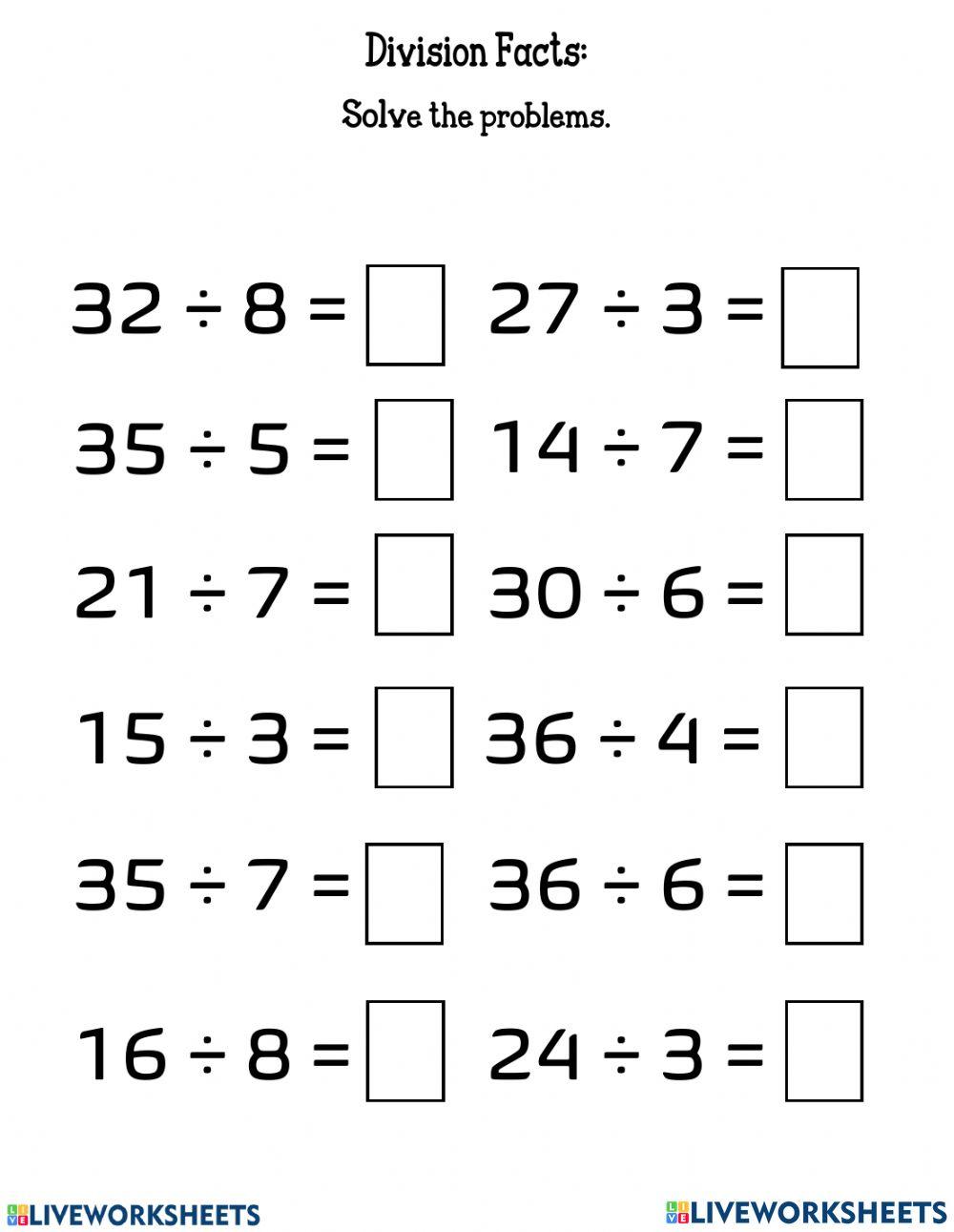 Single Digit Division 1 online exercise for | Live Worksheets