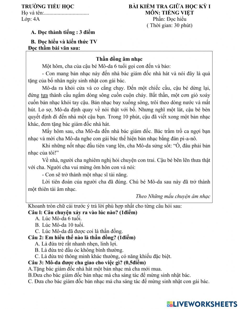 Kiểm tra GK1môn TV4 thử lần 2