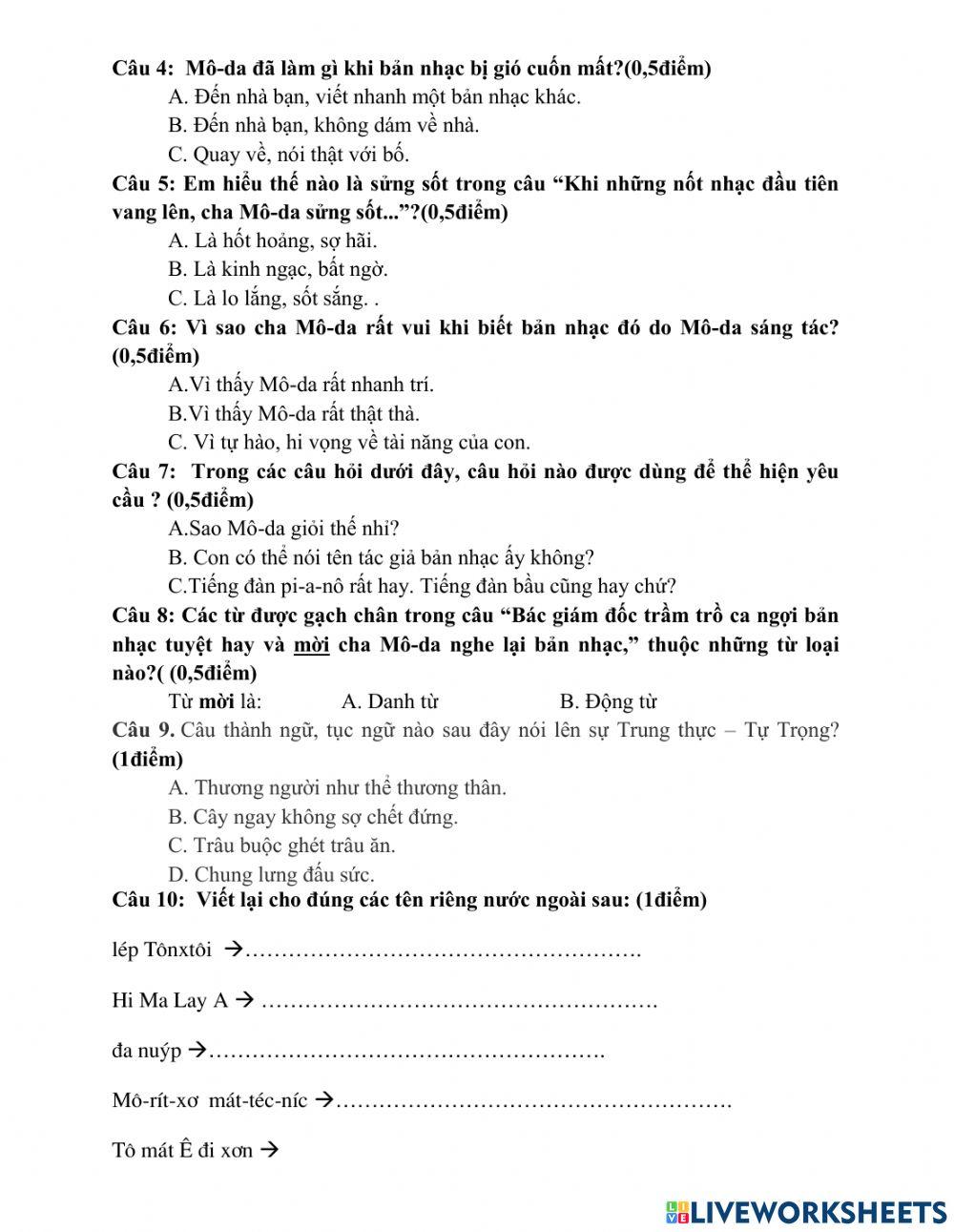 Kiểm tra GK1môn TV4 thử lần 2