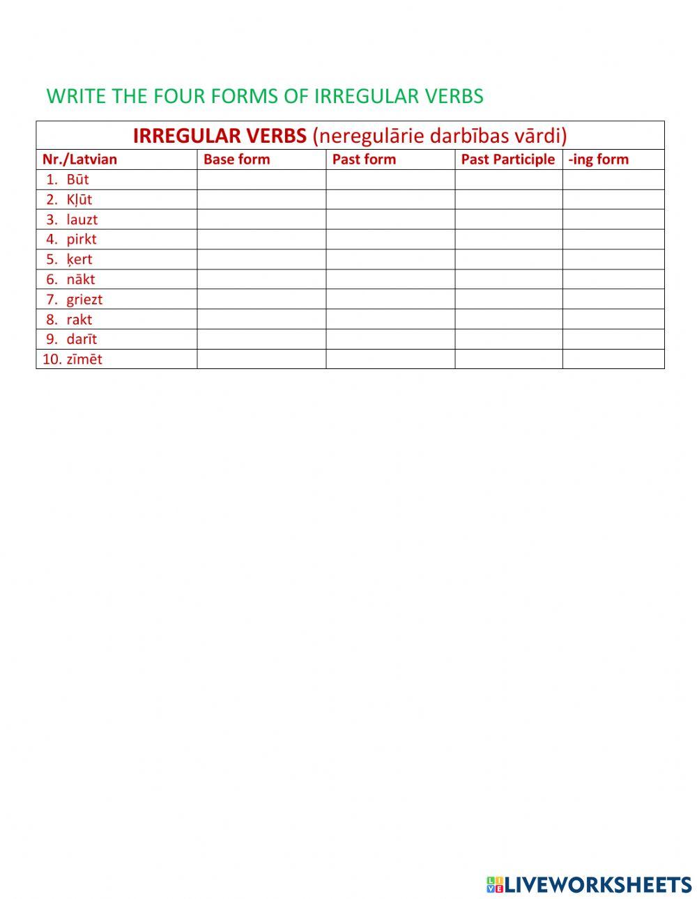 FF4 Irregular verbs 1-10