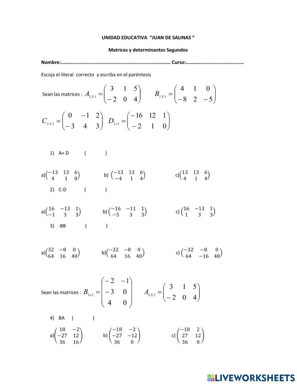 Matrices y determinantes