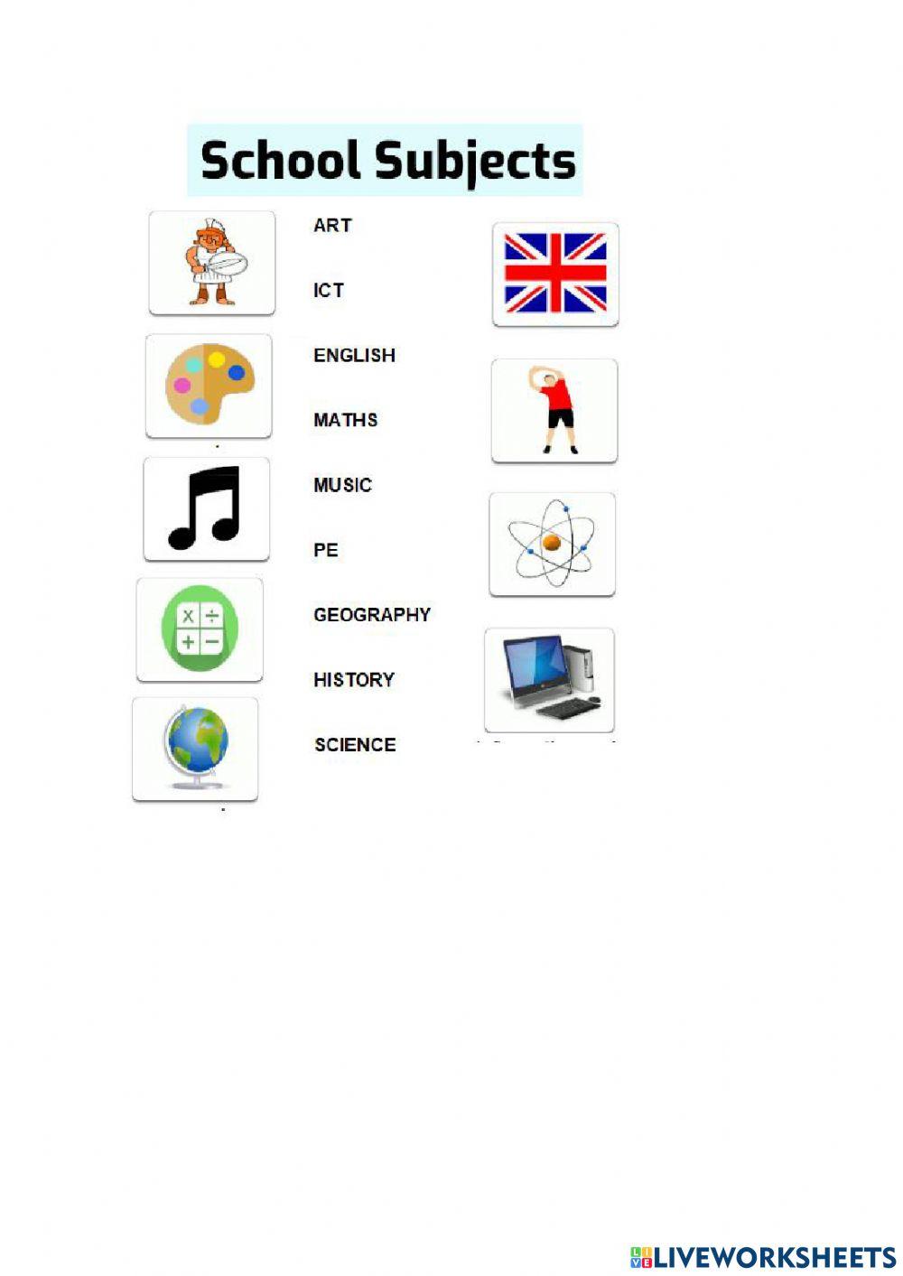 School subjects online exercise for 6to Live Worksheets