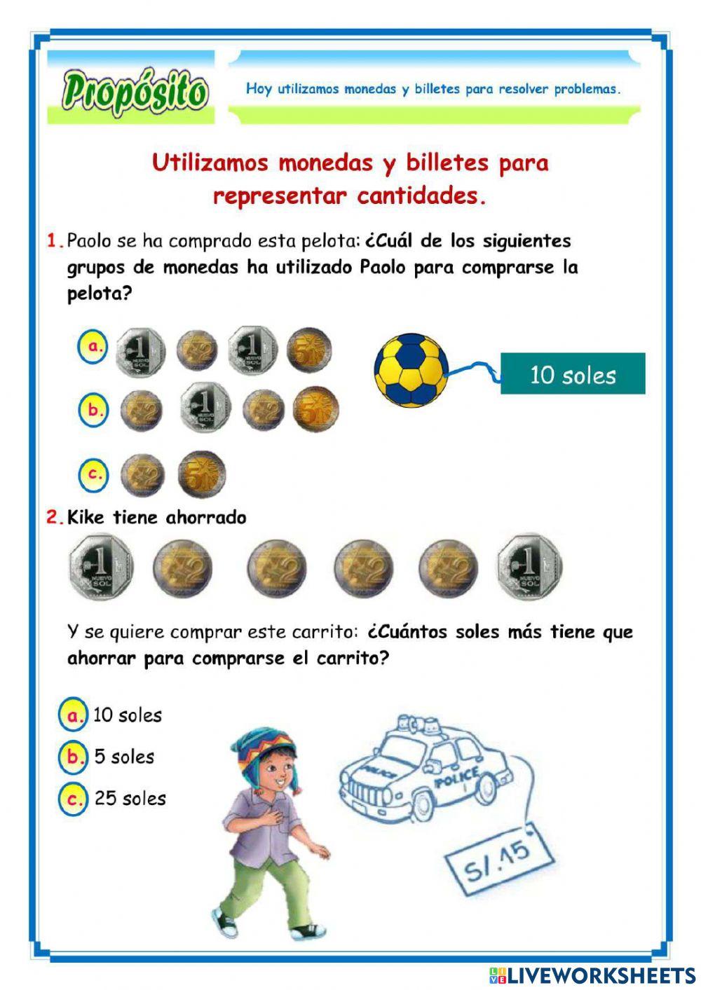 Monedas y billetes:-5-11
