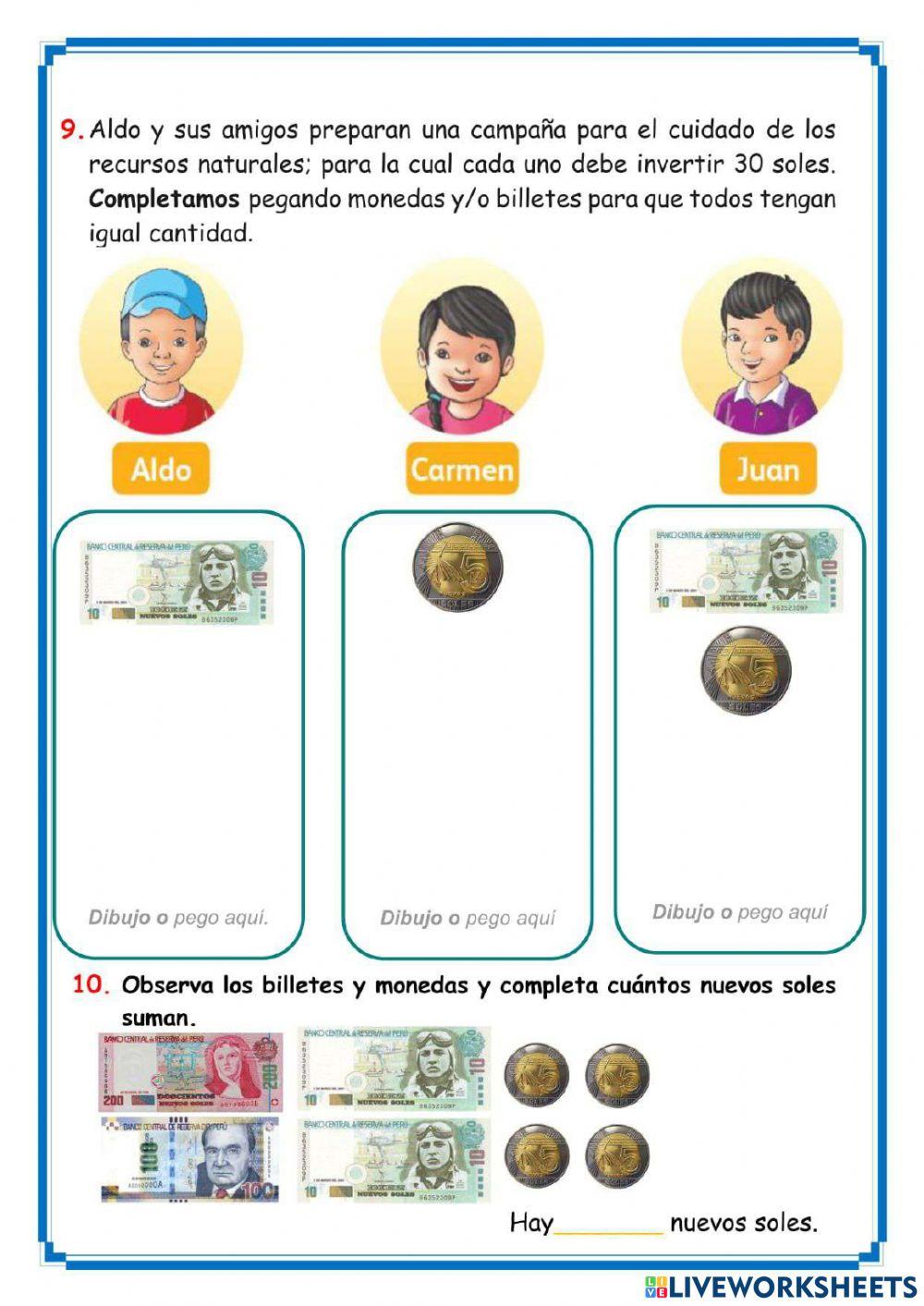 Monedas y billetes:-5-11