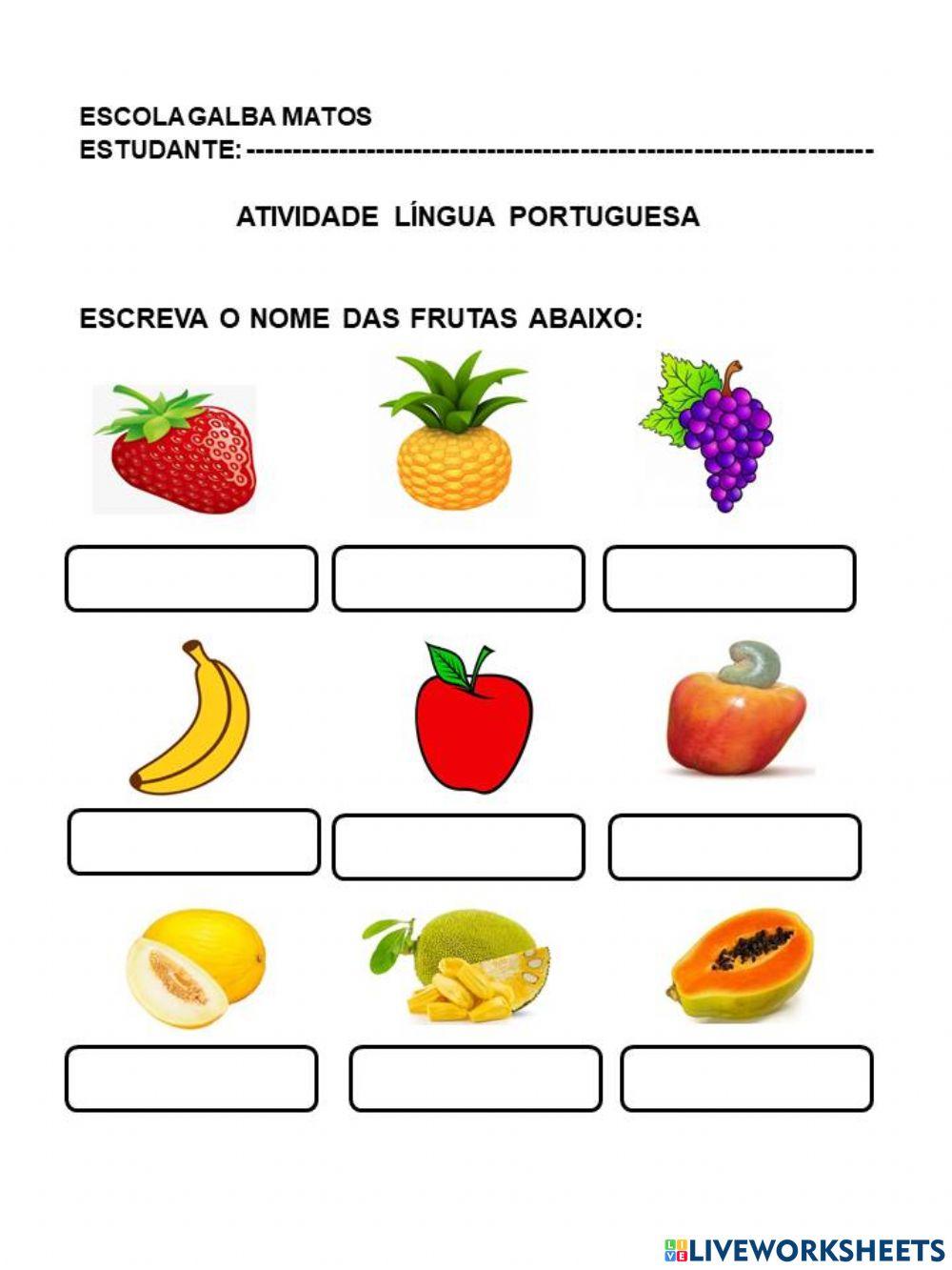 Nome das frutas | Free Interactive Worksheets | 1609330, image size:1000x1333