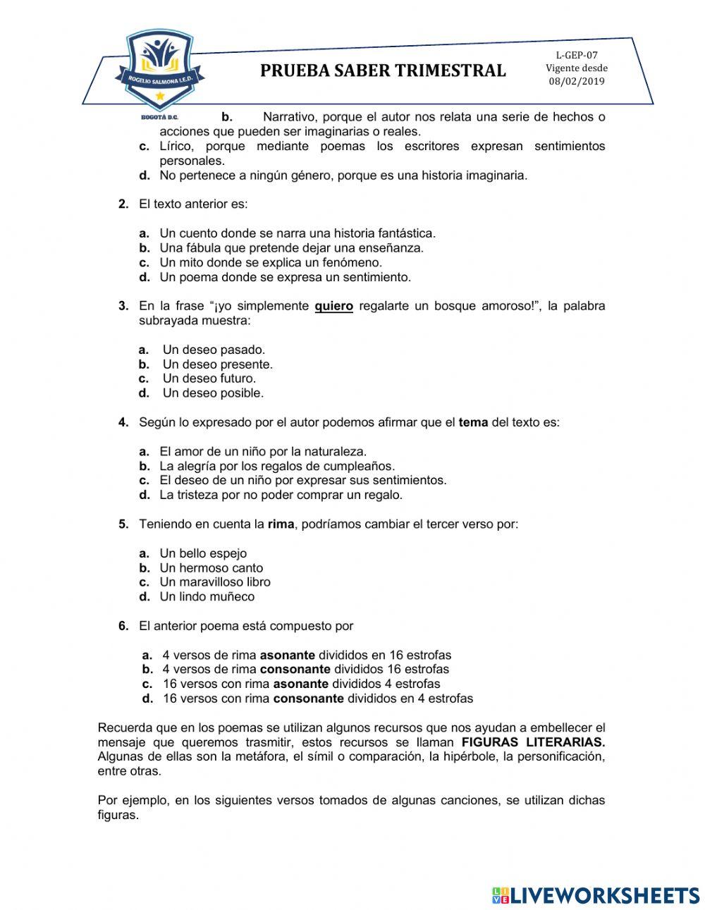 Evaluación trimestral español