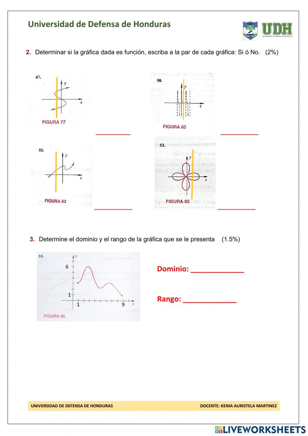 Actividad Interactiva: Funciones, Interceptos, Dominio y Rango