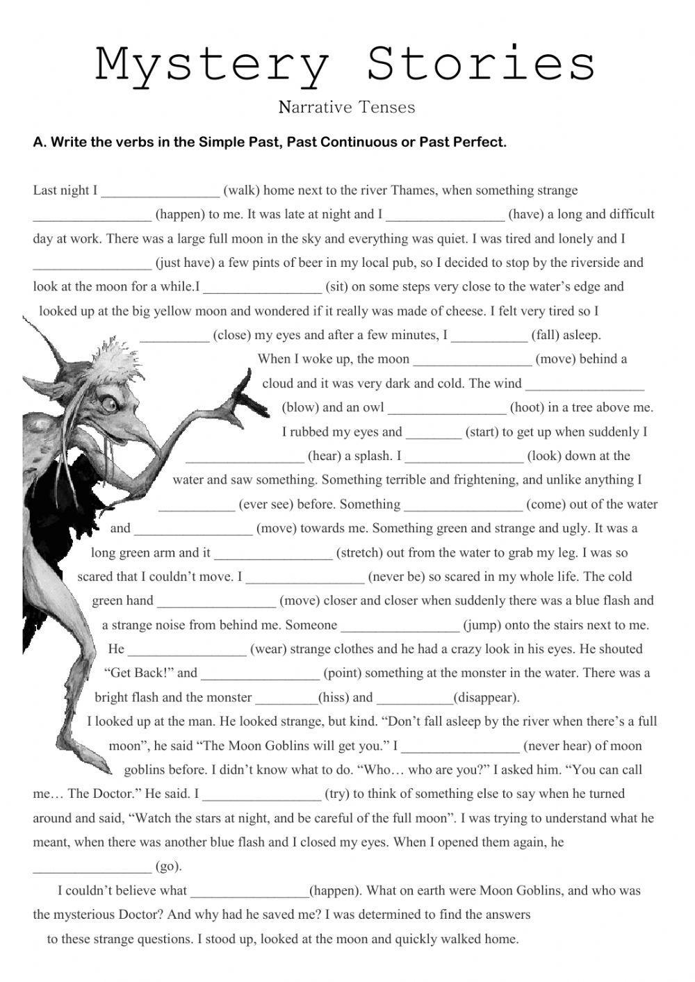 MYSTERY STORIES NARRATIVE TENSES MULTPLE CHOICE worksheet Live Worksheets
