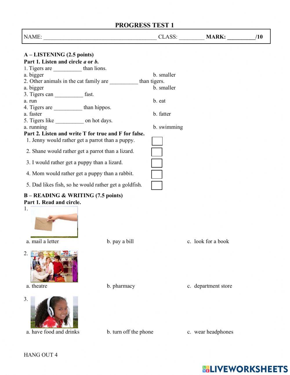 Progress Test - Grade 4 - Term 1