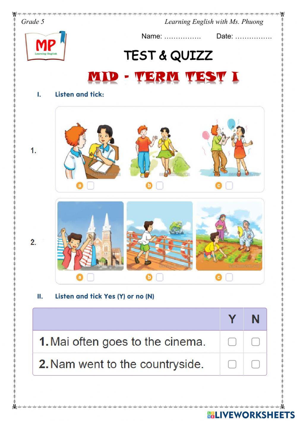 English 5 - Mid-Term Test I