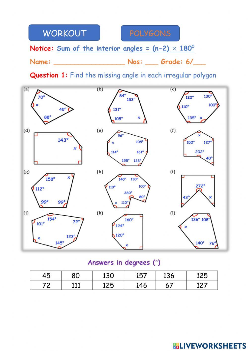 Polygons: Finding the missing angles G6