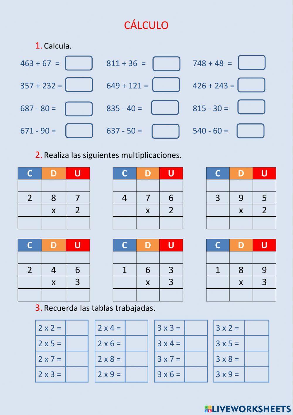 Cálculo - la tabla del 4