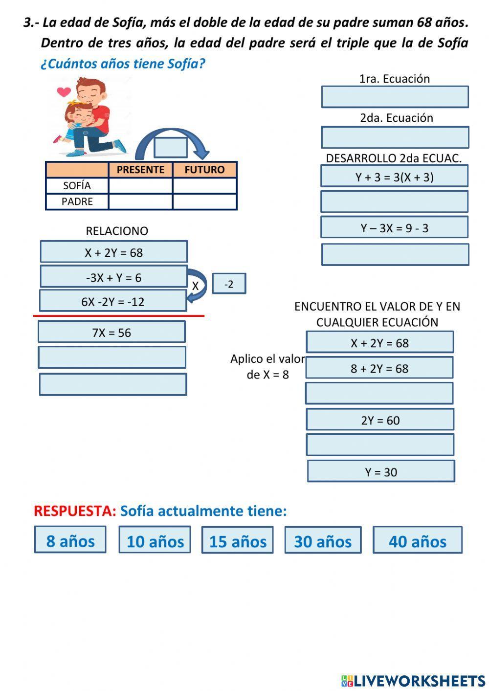 Problemas de edades con sistema de ecuaciones