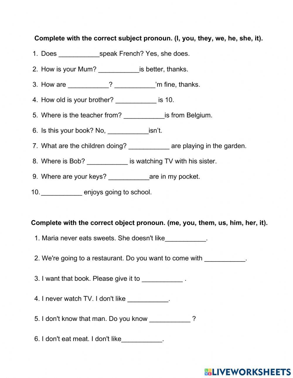 Subject and Object Pronoun