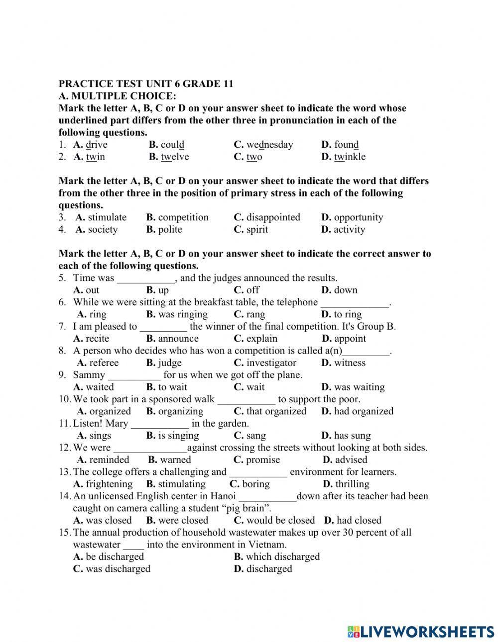 practice-test-unit-6-grade-11-worksheet-live-worksheets