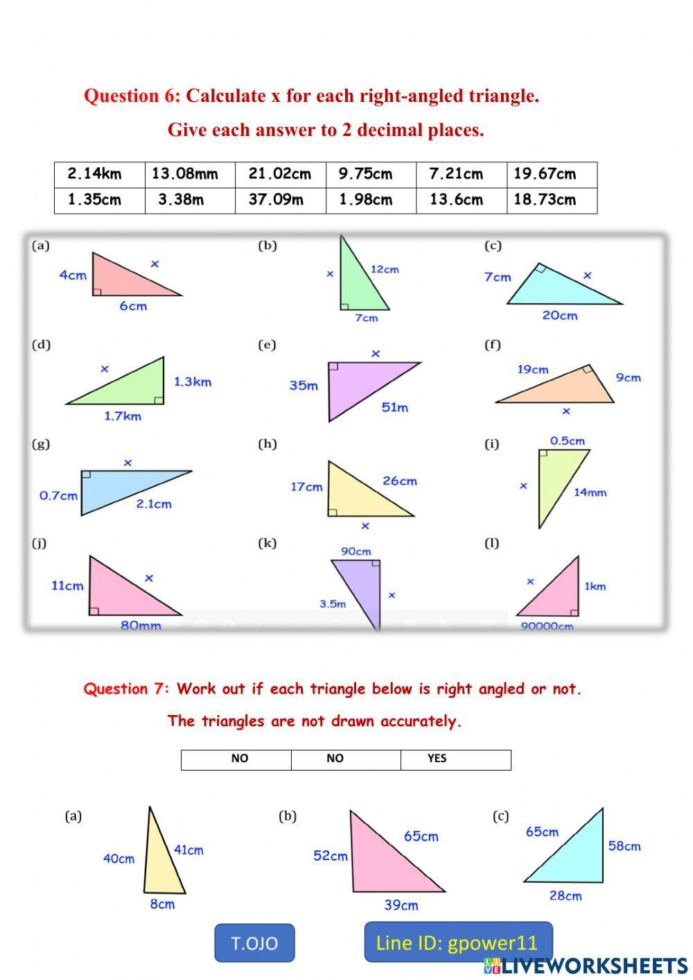 Pythagoras Theorem Workout 2 G8