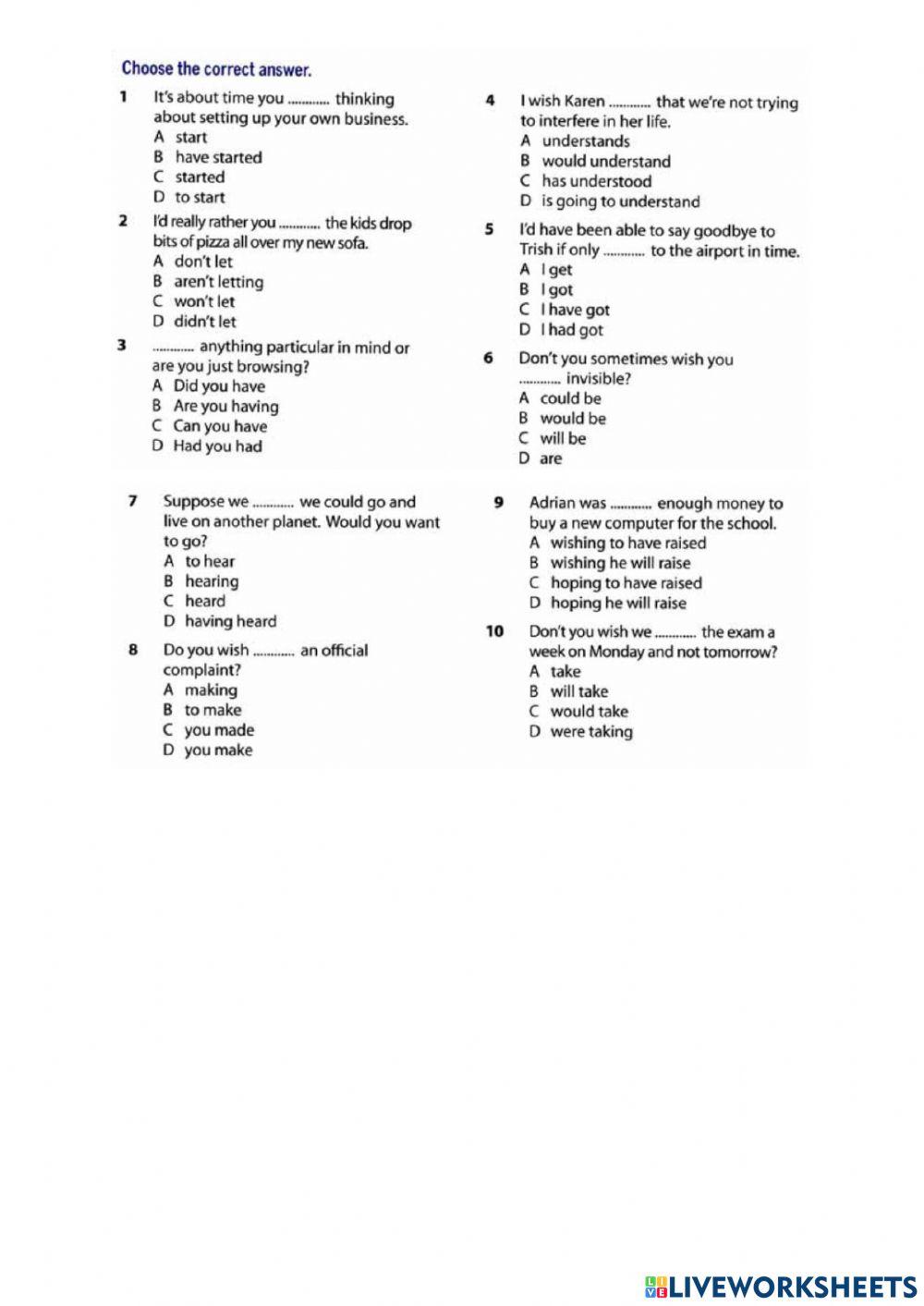 E9- wish-used to- future