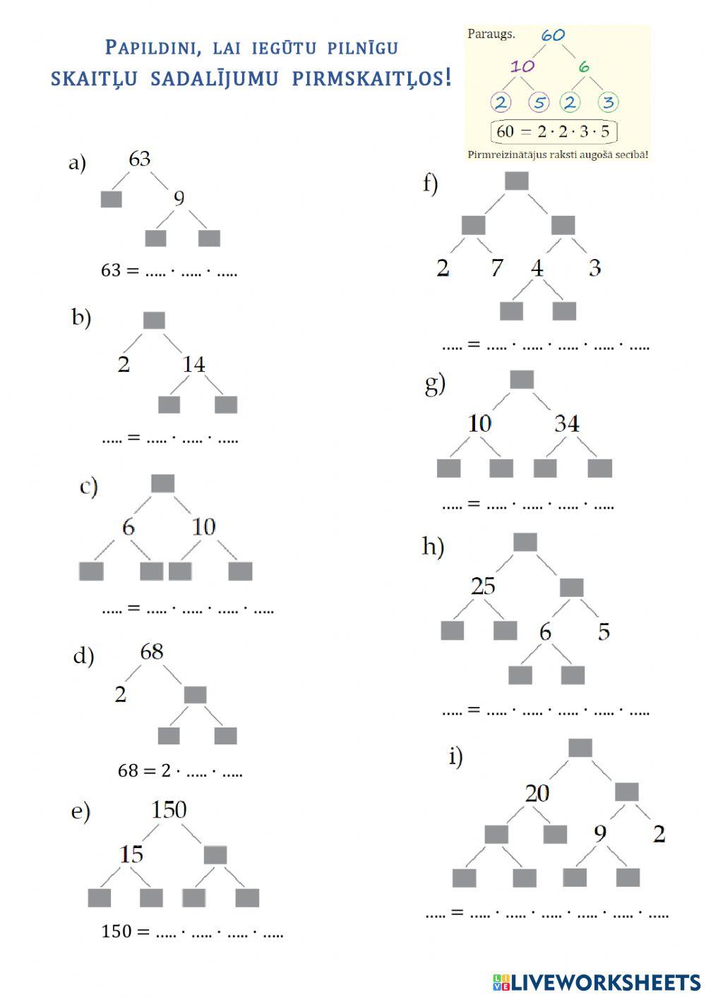 Skaitļa sadalīšana pirmreizinātājos