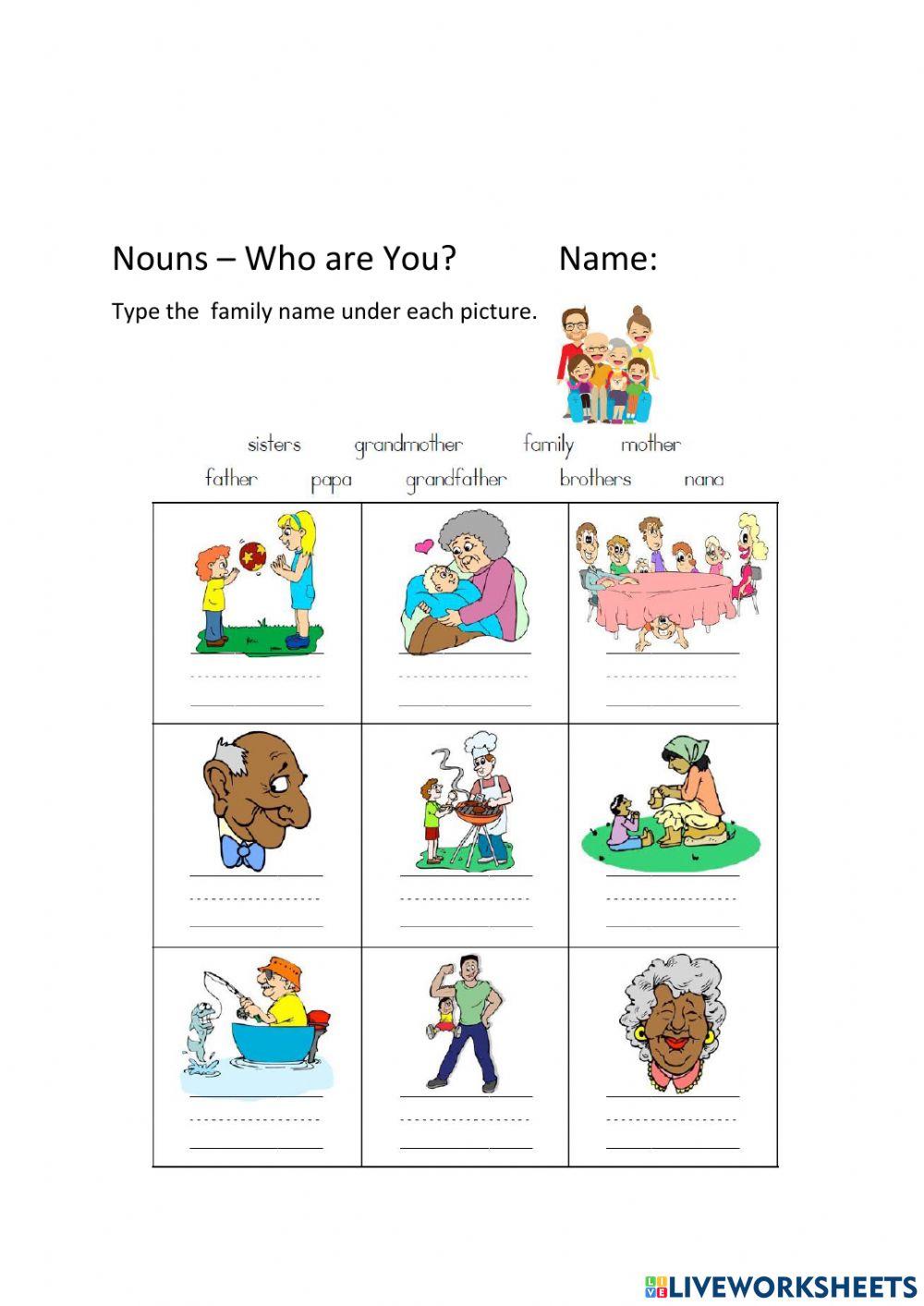 Nouns Who Are You? Worksheet 1