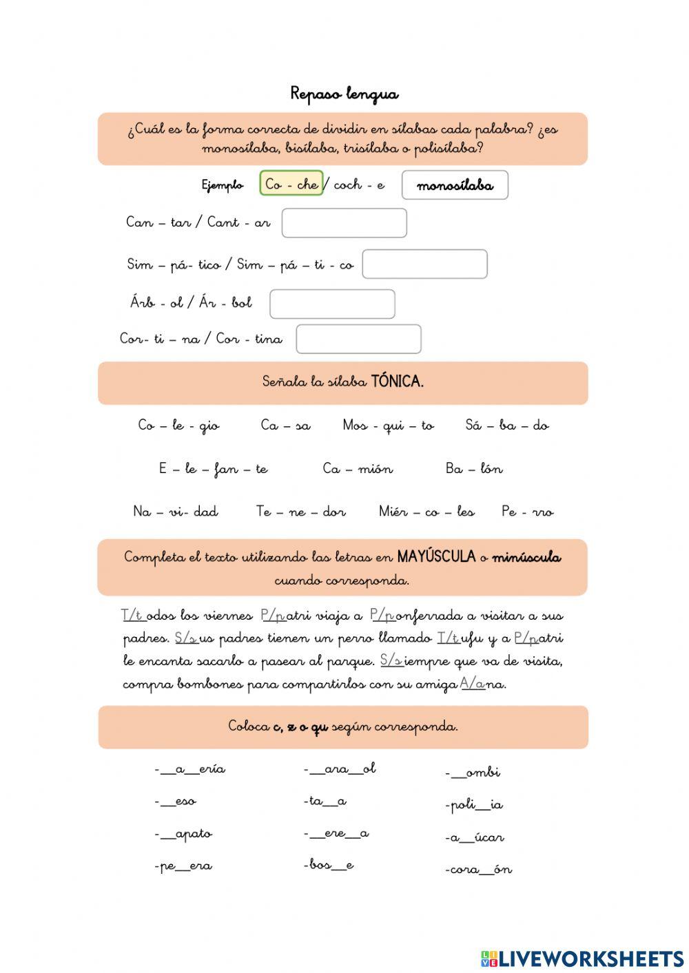 Repaso sílabas, mayúscula, minúscula, c y z