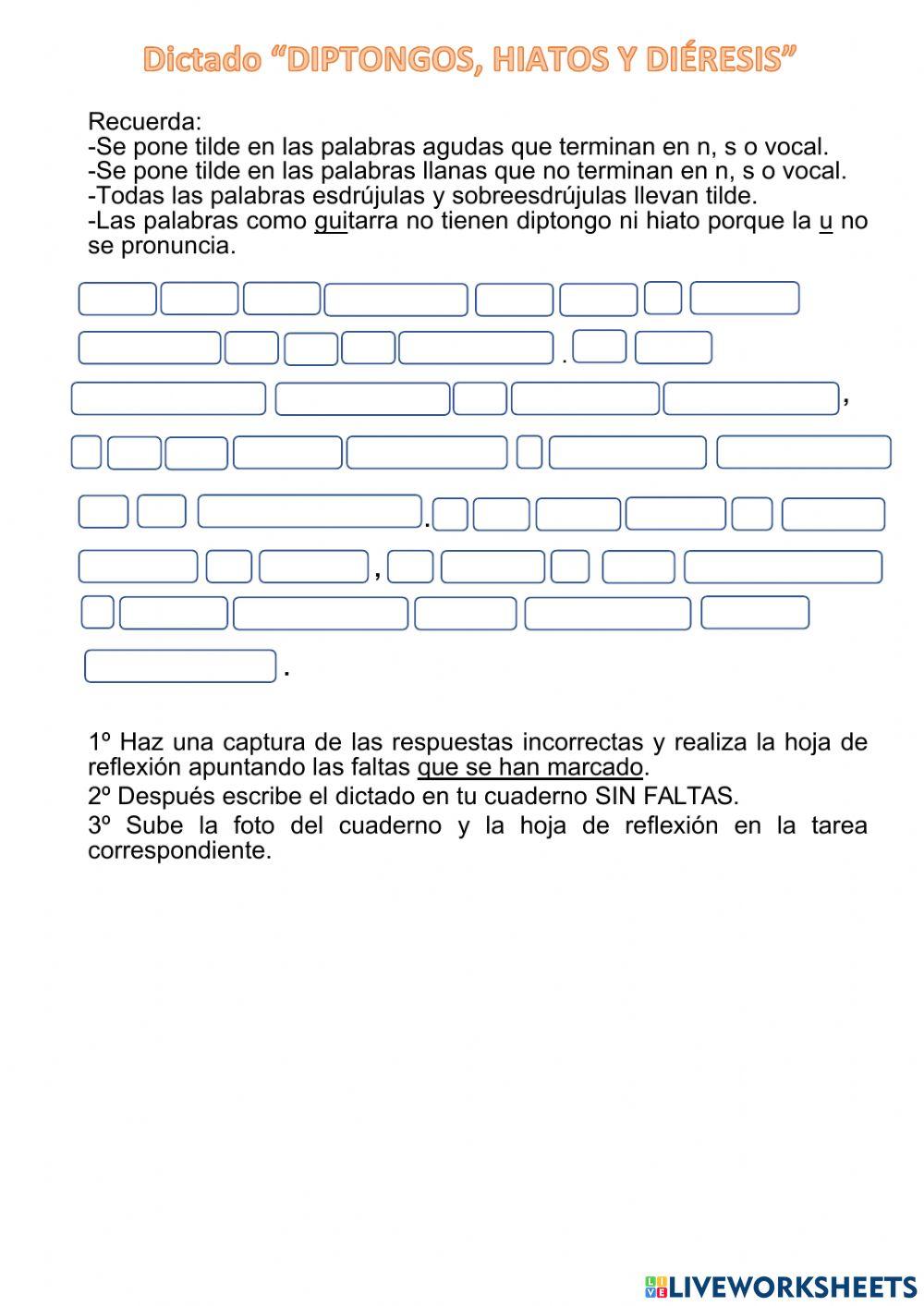 Dictado diptongos,hiatos y diéresis