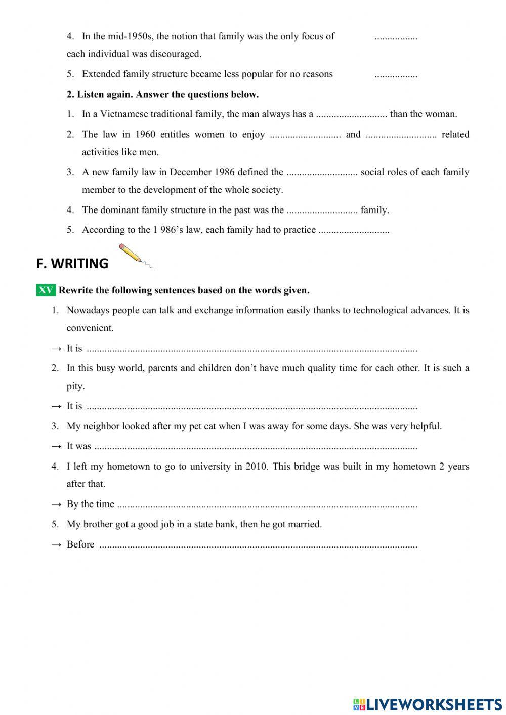 English 9 big4 unit 6 reading, listening and writing