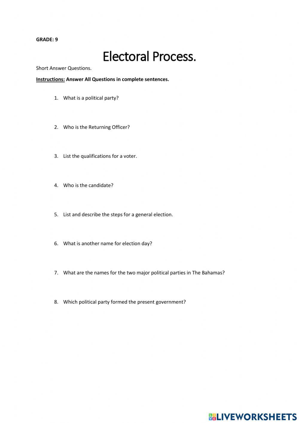 Electoral Process online exercise for | Live Worksheets