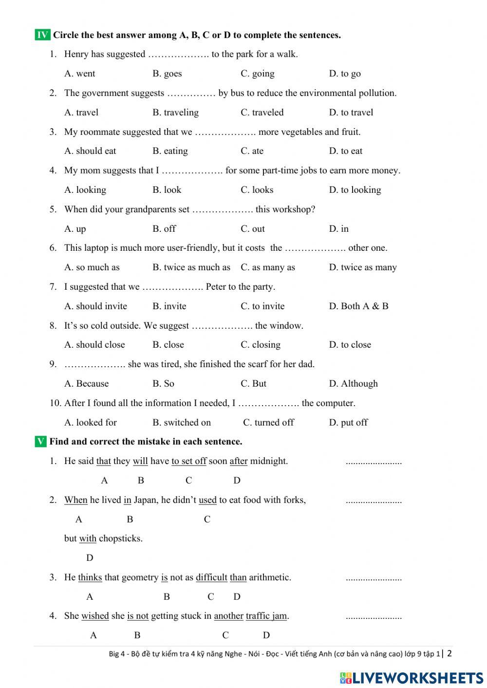 English 9 big4 review 3 vocabulary and grammar