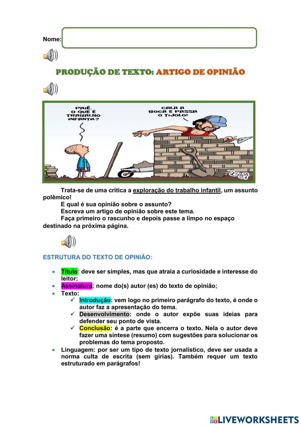 Artigo de pinião: Exploração do Trabalho Infantil Artigo de pinião: Exploração do Trabalho Infantil