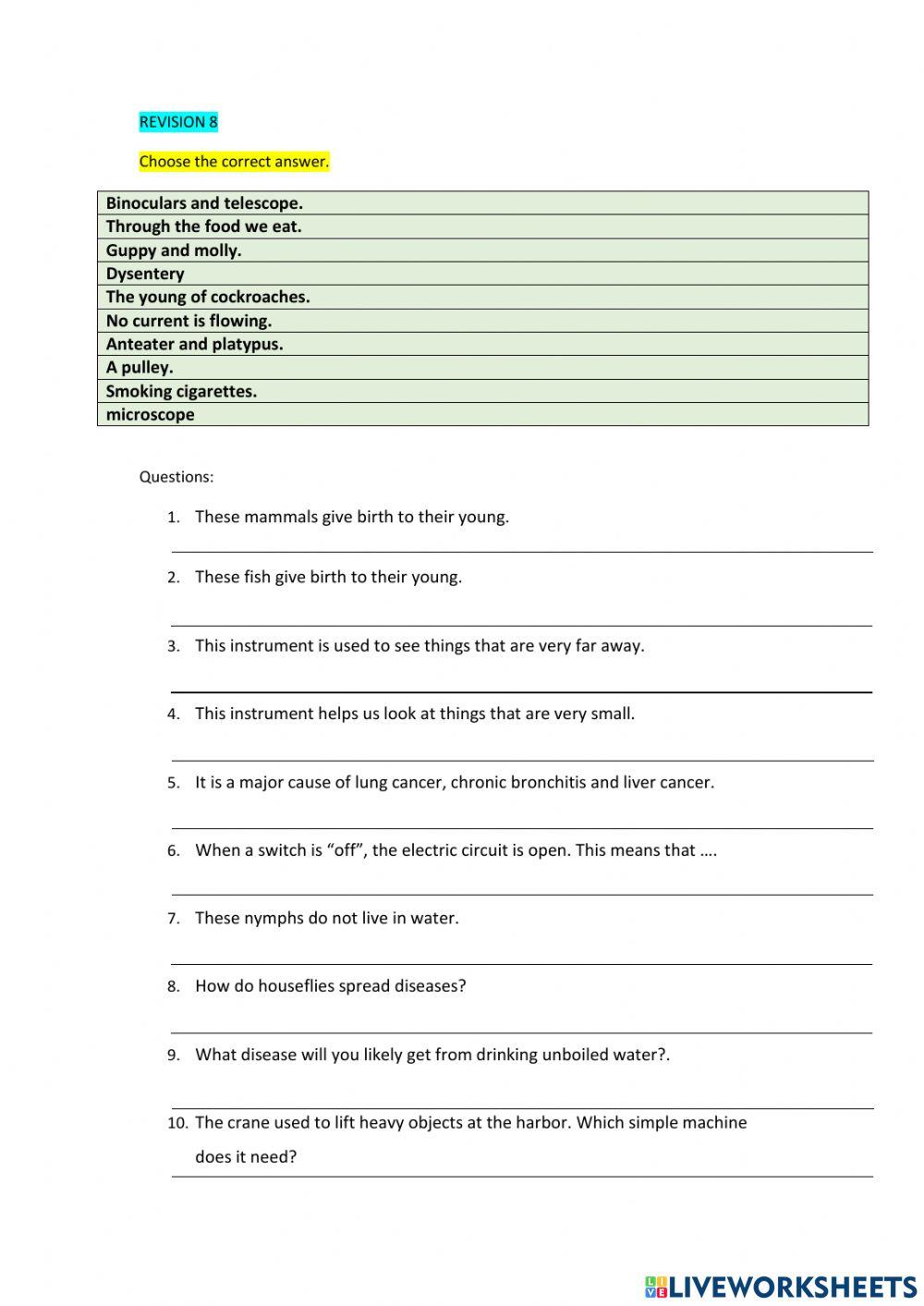 SCIENCE WEDNESDAY 10 NOVEMBER 2021 online exercise for | Live Worksheets