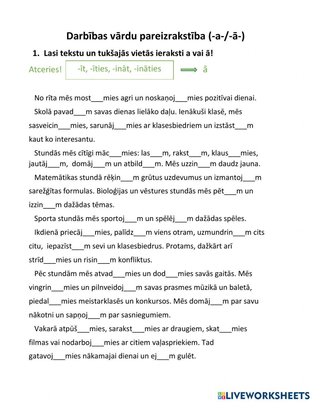 Darbības vārdu pareizrakstība (-a- vai -ā-)