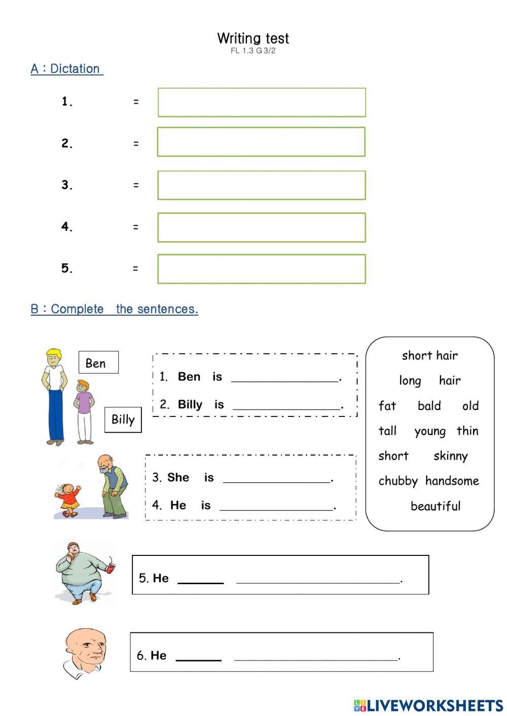 Listening and Writing Test Unit 4
