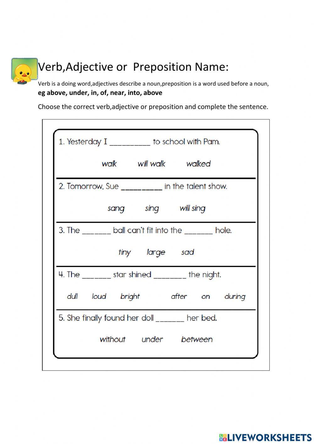 Verb, Adjective or Preposition
