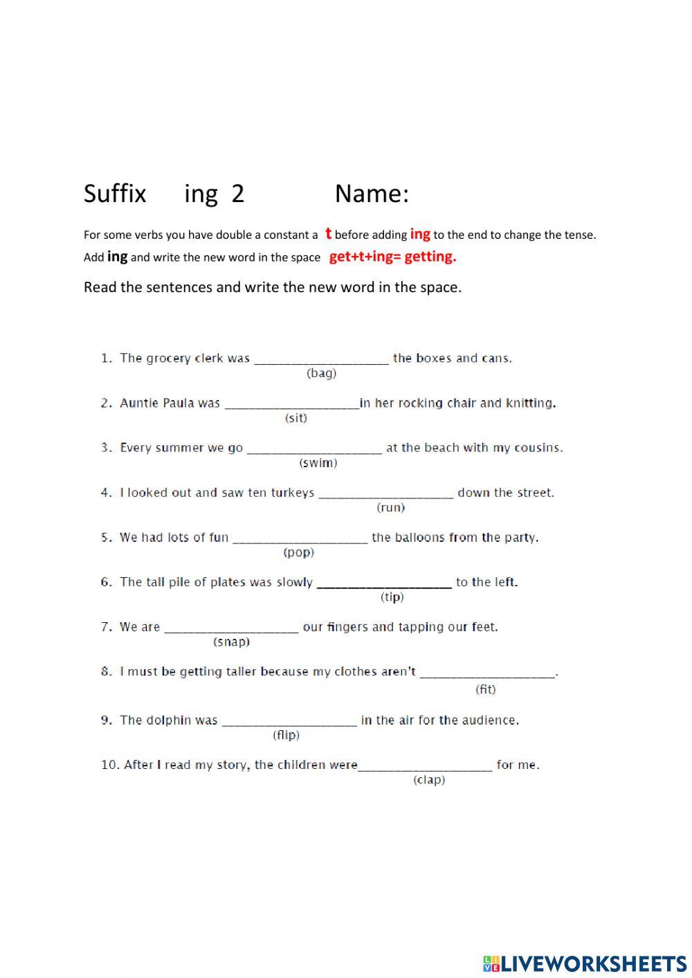 Suffix - ing worksheet 2