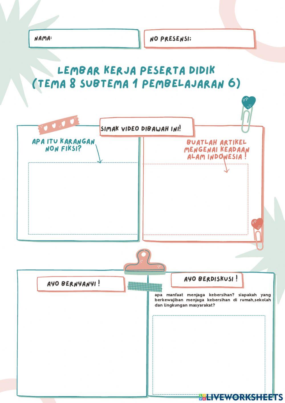 Lembar kerja Peserta didik (tema 8 subtema 1 pembelajaran 6)
