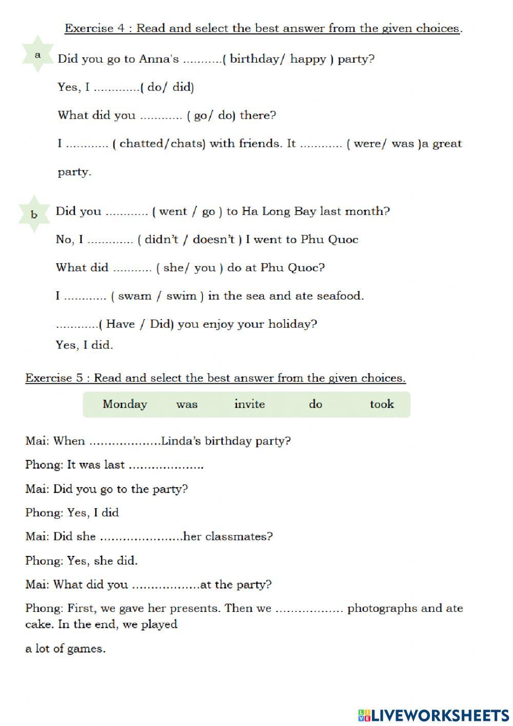 Tieng Anh 5 - Exercises Unit 4