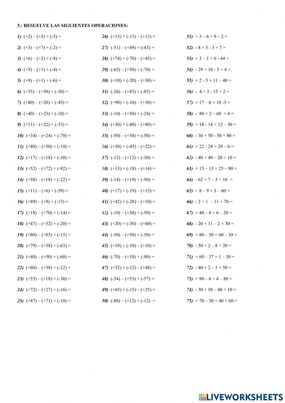 Sumas y restas de números enteros