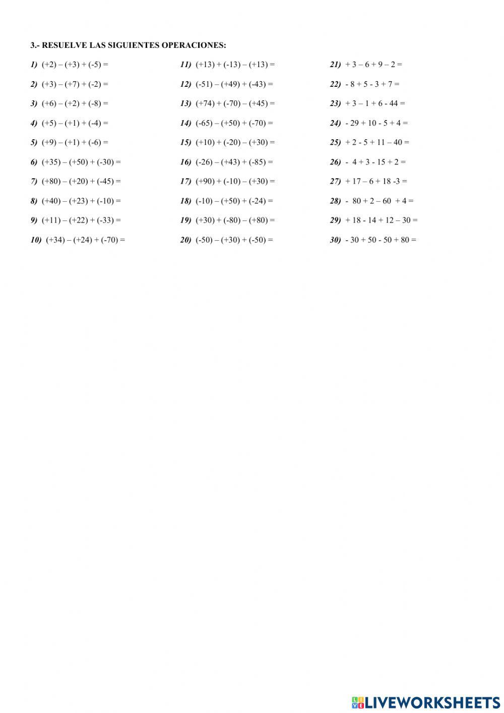 Sumas y restas de números enteros
