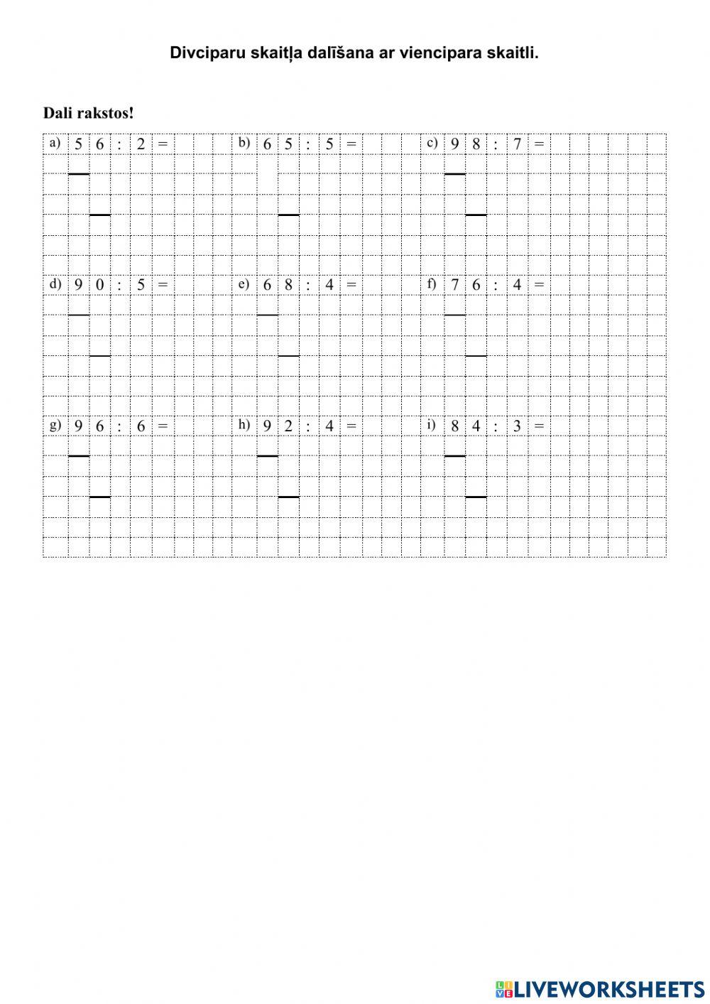 Dalīšana ar viencipara skaitli rakstos