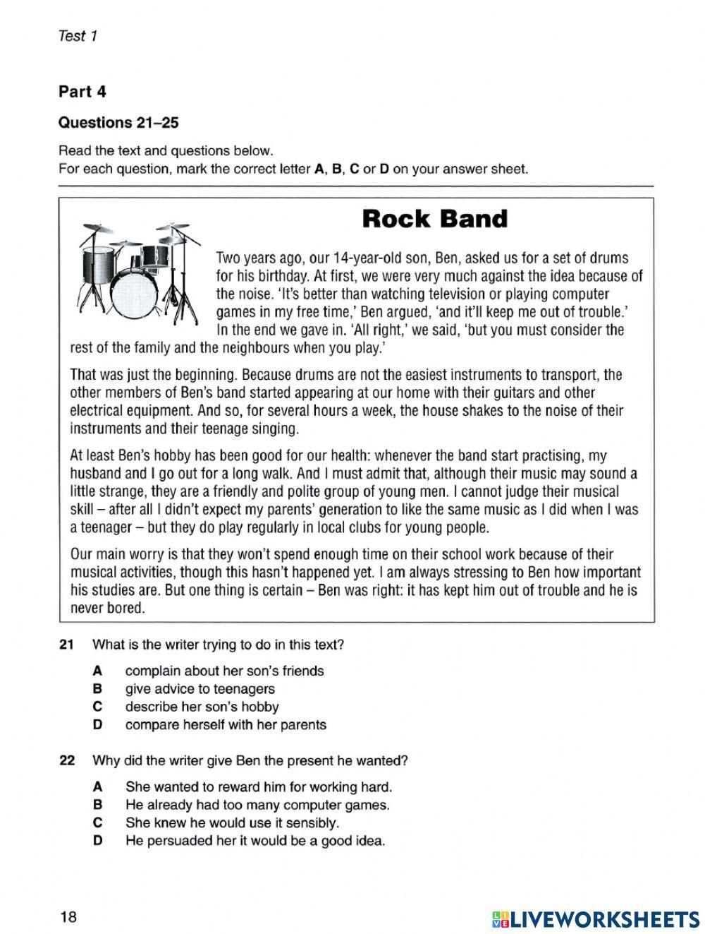 PET 6 Sample Test 1 - Reading & Use of English